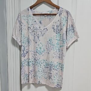Breckenridge Blue and Cream Short Sleeve Top